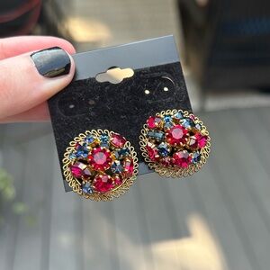 Vintage Gold Tone Rhinestone Clip on Earrings Made in Austria